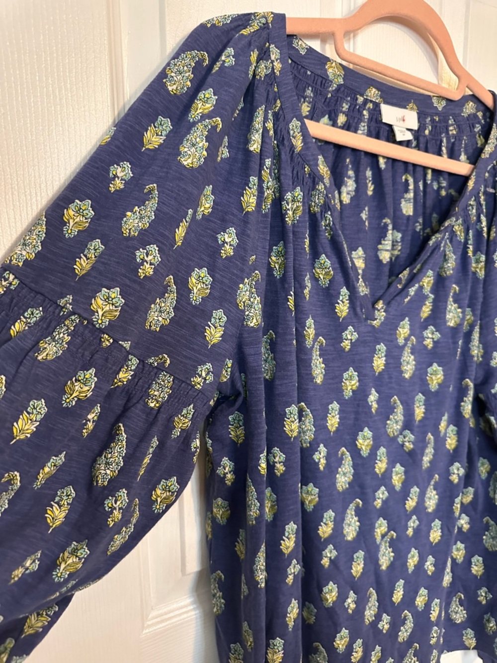 J. Jill Paisley Print Long-Sleeve V-Neck Top in Navy - Picture 5 of 9